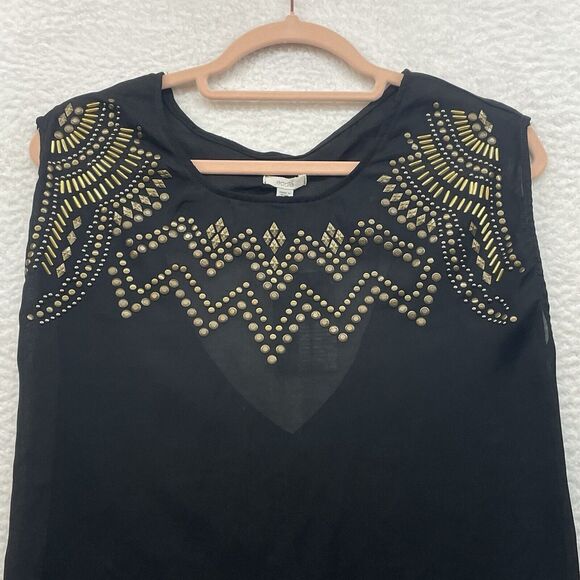Ecote Shirt Womens Small Black Gold Sheer Embellished Urban Outfitters Cut Out - Picture 4 of 10